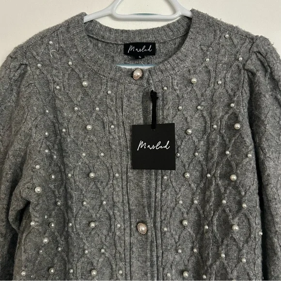 Marled Gray Women's Cardigan Sweater Pearl Details Small Coquette Feminine - Picture 1 of 7